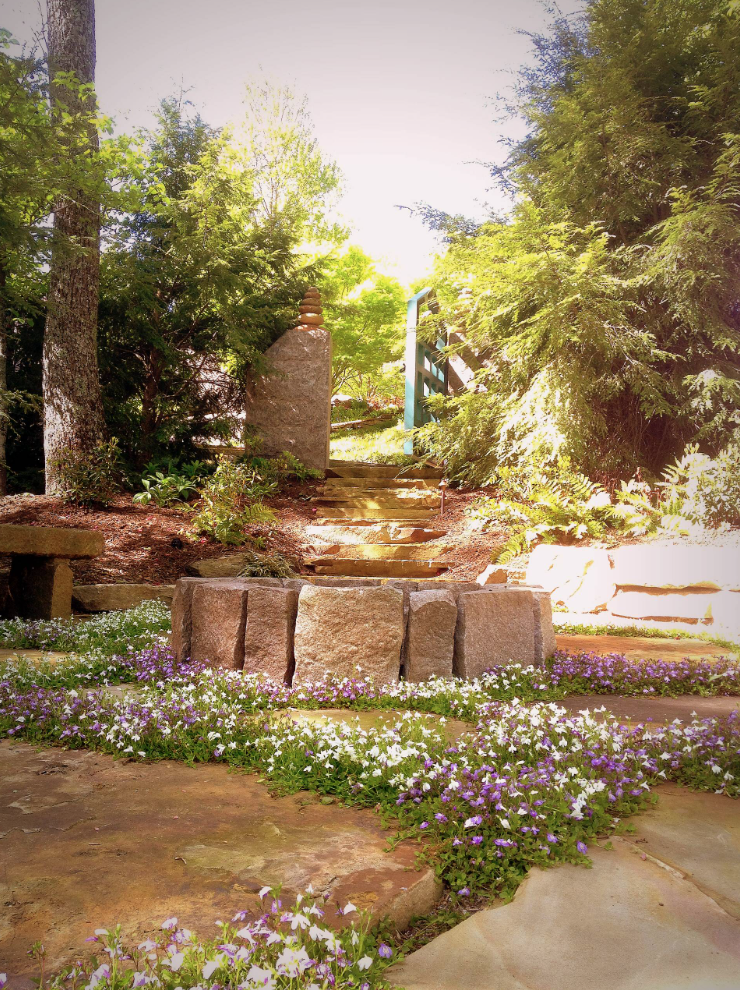 Commercial Landscape Architecture - Open Blue Gate in Mulitlevel Garden